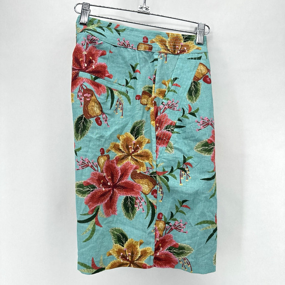 NWT Anthropologie Farm Rio Melanie Bermuda‎ Linen Shorts Sz S Blue Tropical Boho - Picture 6 of 12